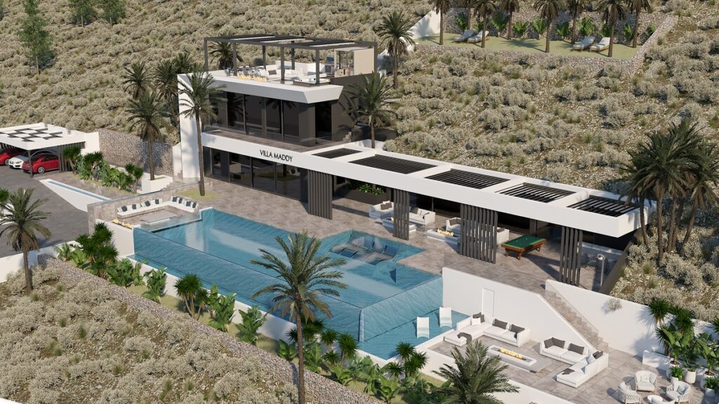 Beautiful Villa Maddy with infinity pool designed for one of our clients will be a stunning property in Kokkino Chorio with fantastic sea and mountain views.
