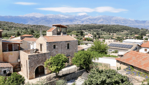 Traditional stone villa for sale in Vamos, Chania with White Mountain views
